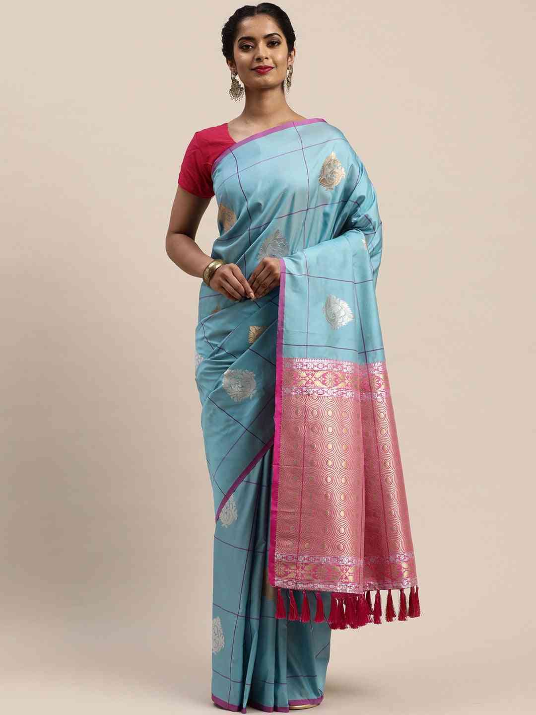 Banarasi Sky Blue Woven Zari Design Silk Saree