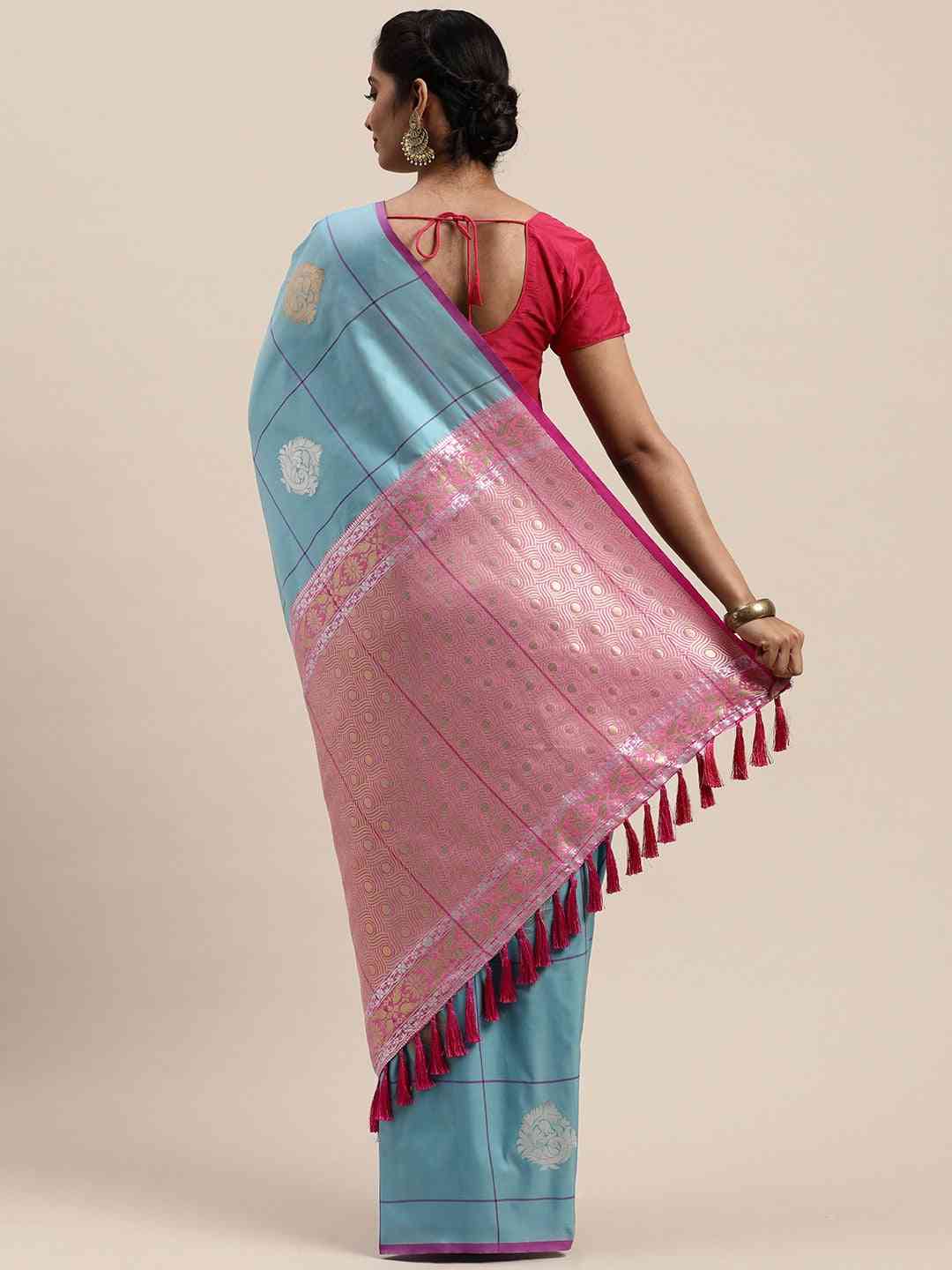 Banarasi Sky Blue Woven Zari Design Silk Saree