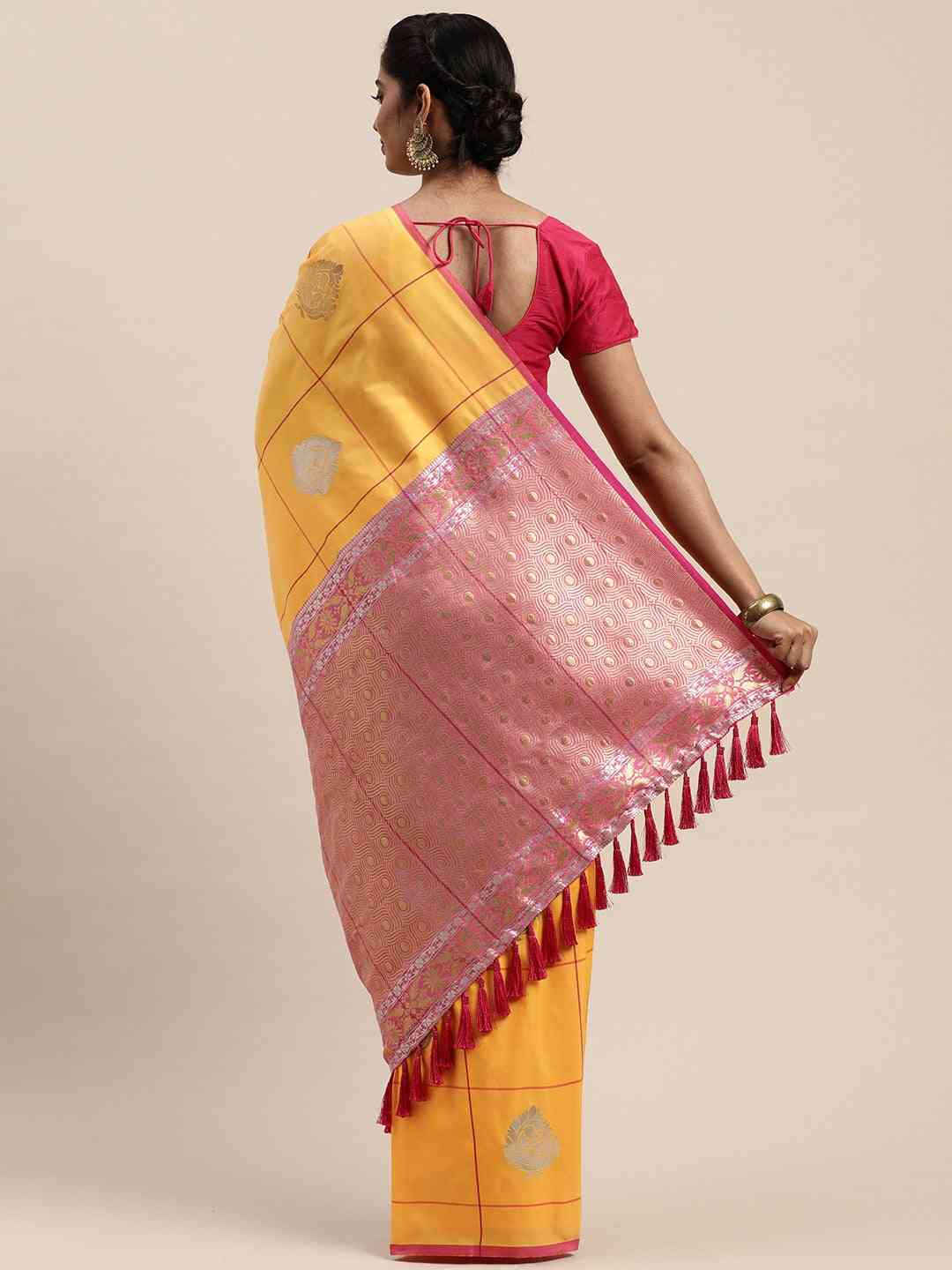  Banarasi Mustard Coour Woven Zari Design Saree