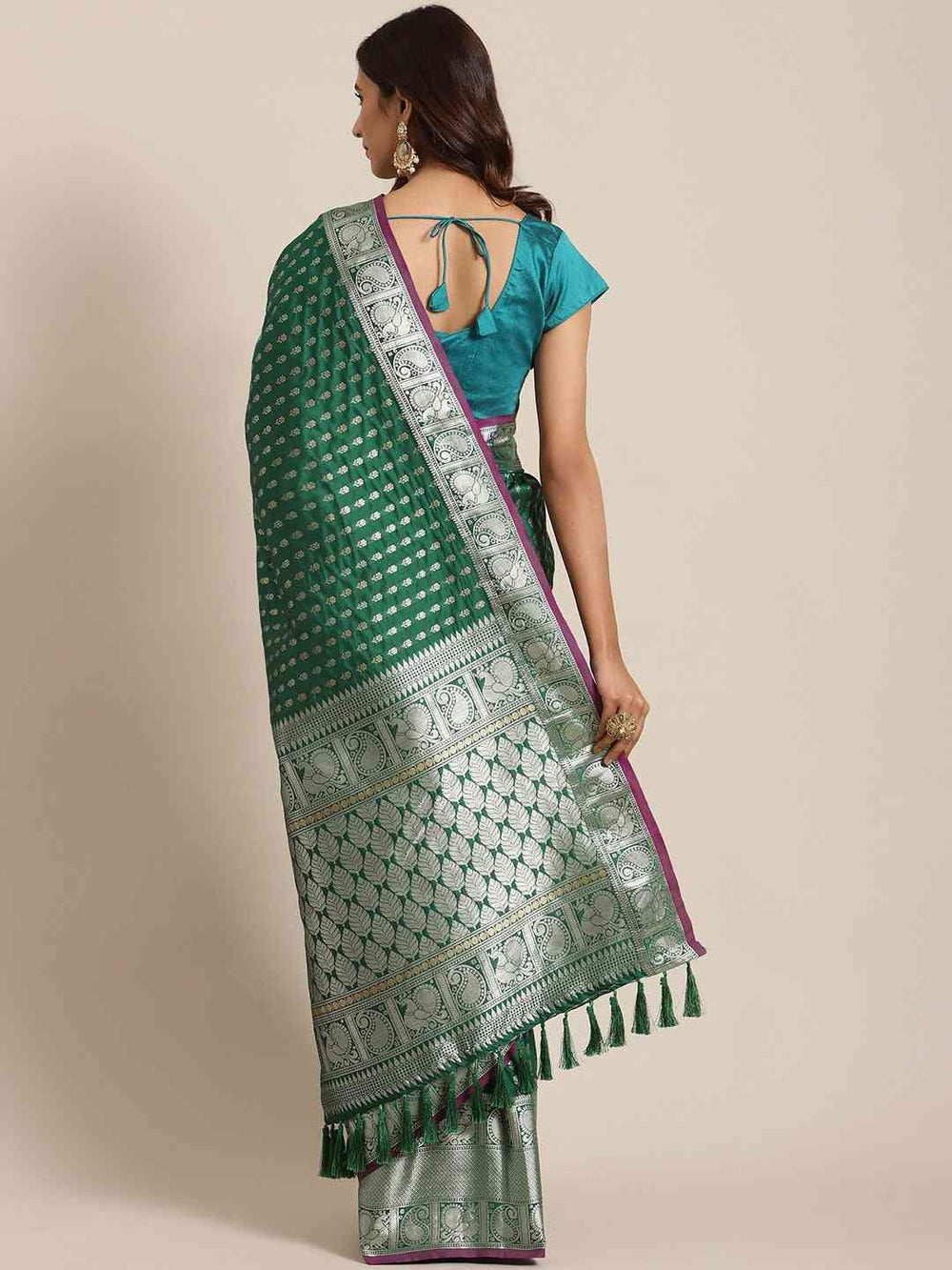  Banarasi Bottle Green Colour Saree With Woven Design