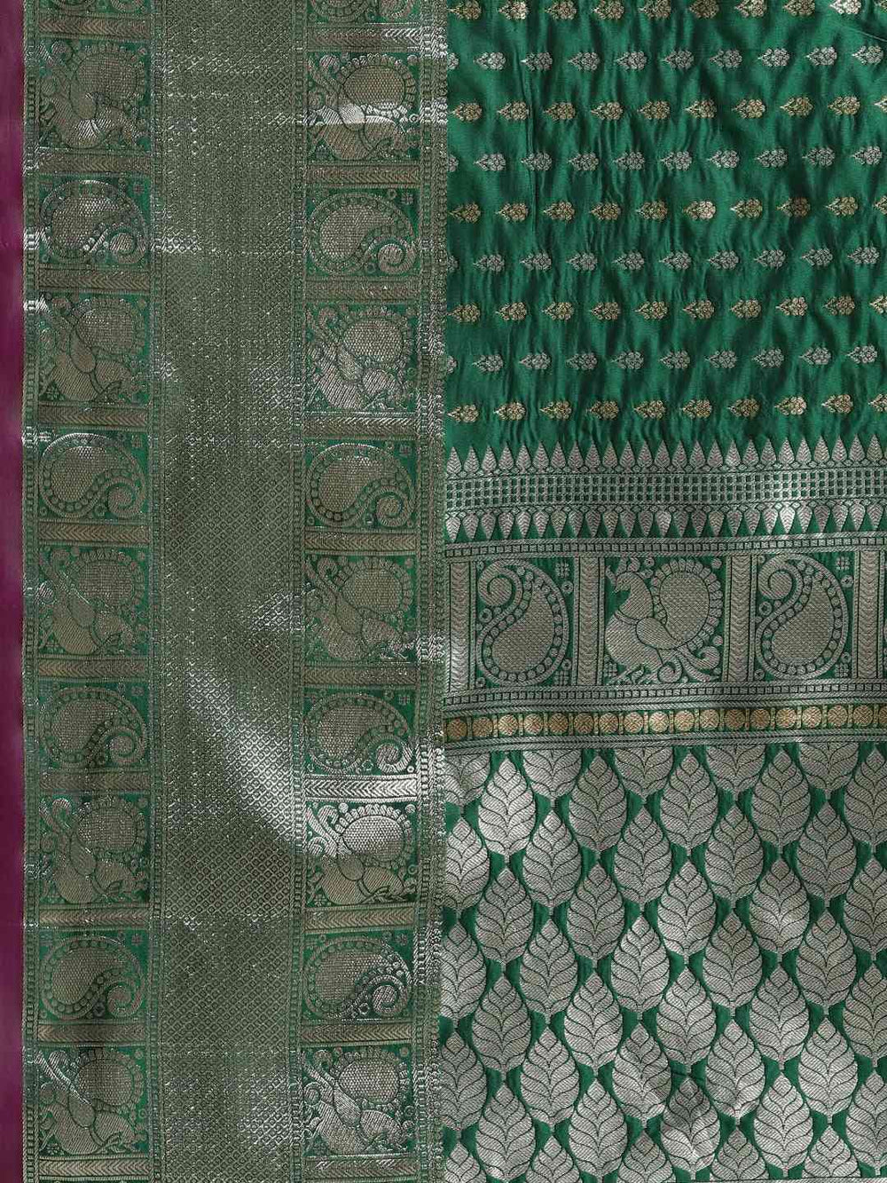  Banarasi Bottle Green Colour Saree With Woven Design