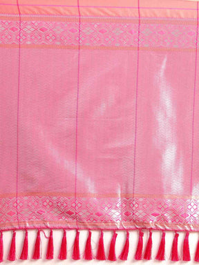 Digital Gajari Colour Silk Blend Checked Banarasi Saree