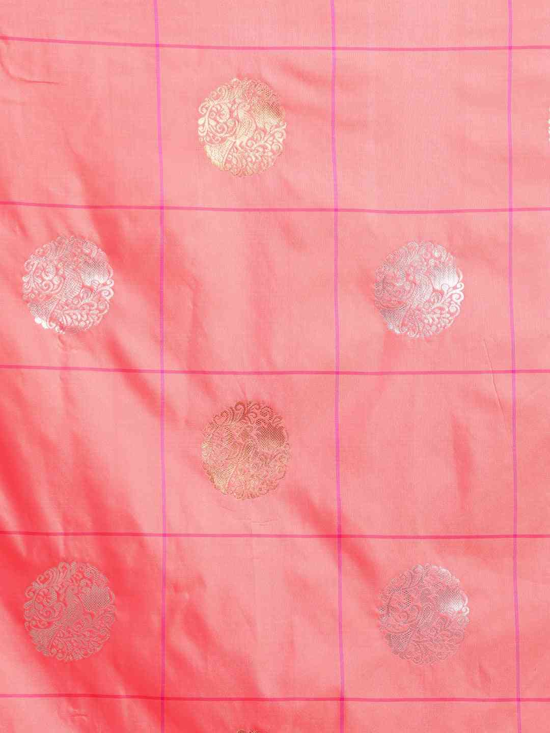 Digital Gajari Colour Silk Blend Checked Banarasi Saree