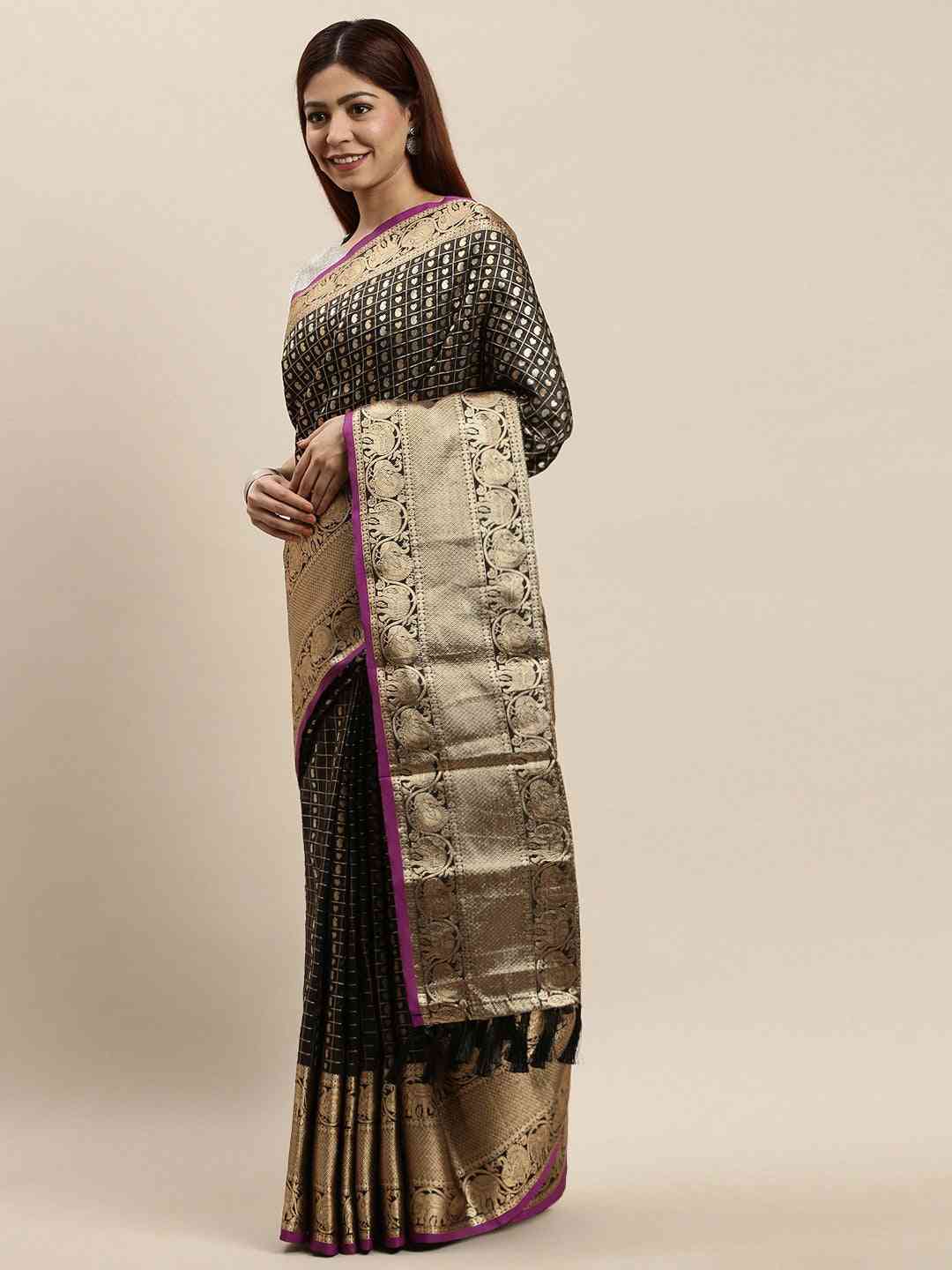 Attractive Banarasi Black Colour Woven Design Saree