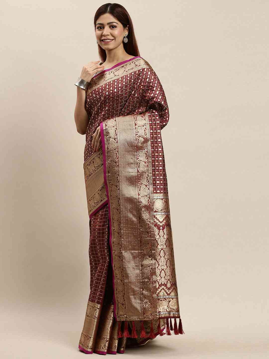 Attractive Banarasi Brown Colour Saree With Woven Design 