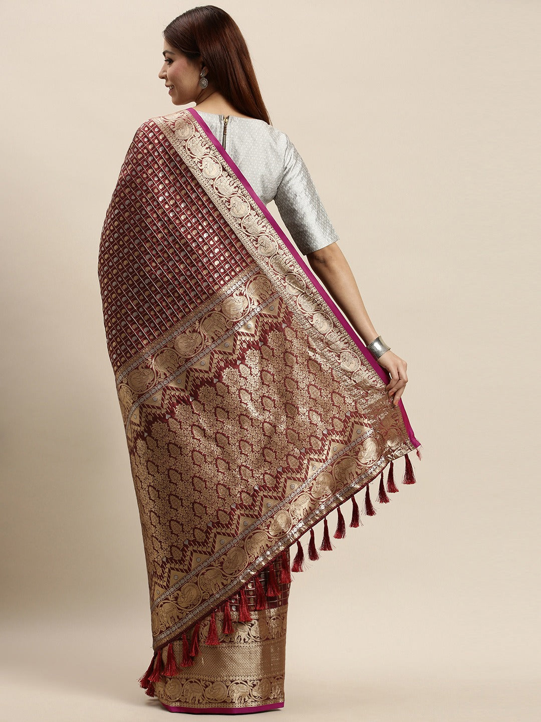 Attractive Banarasi Brown Colour Saree With Woven Design 
