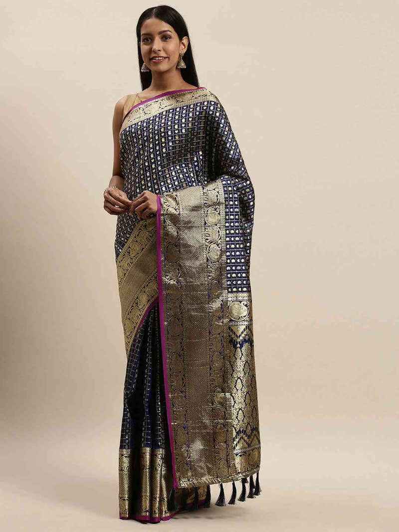 Attractive Banarasi Navy Colour Woven Design Saree
