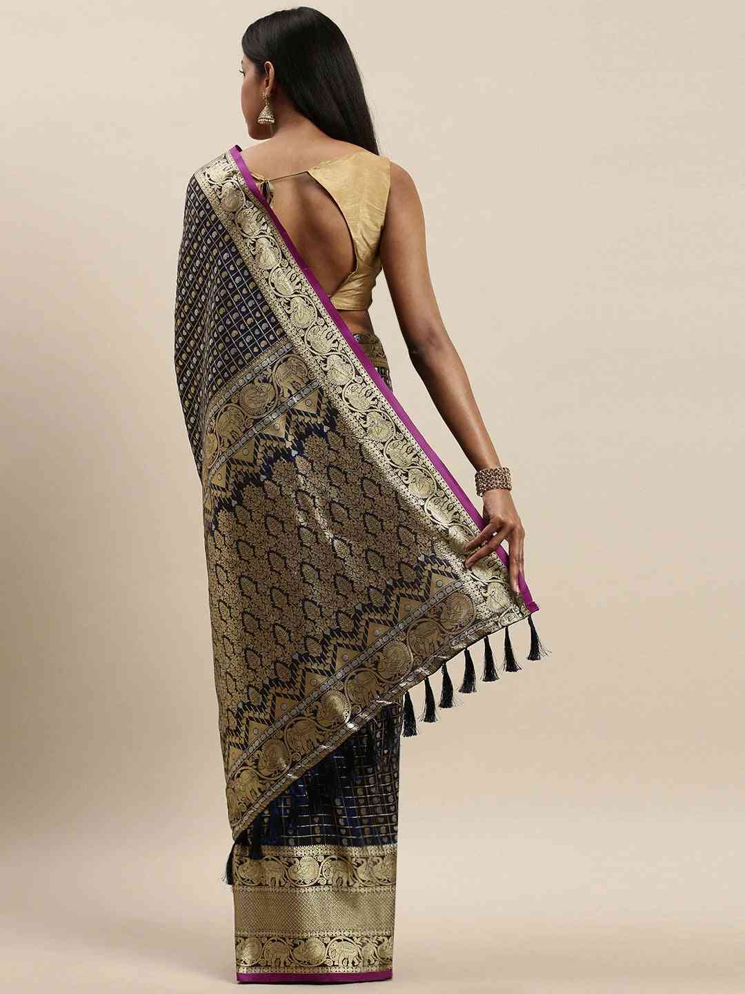 Attractive Banarasi Navy Colour Saree 