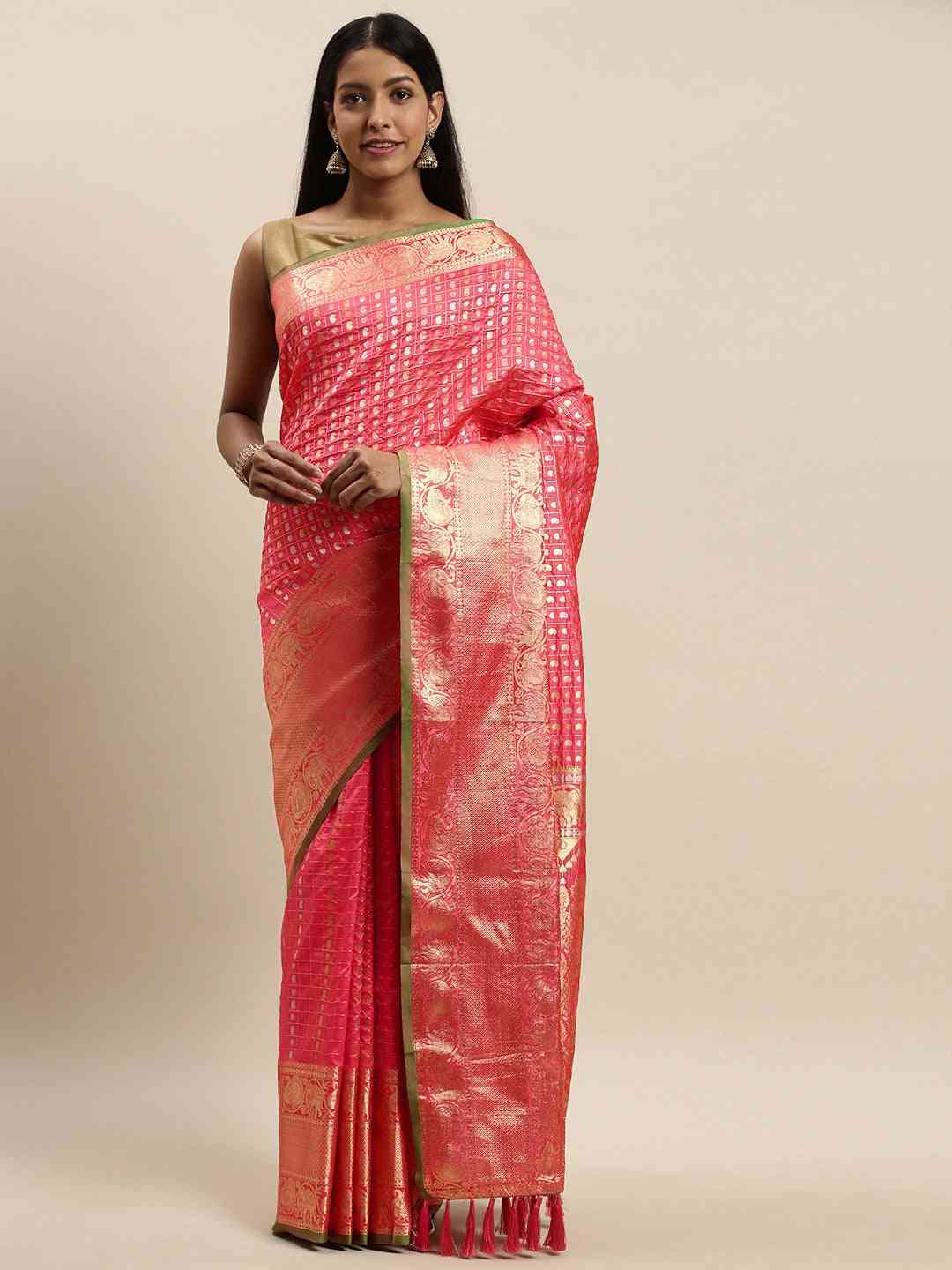  Elegant Gajari Colour Woven Designs Banarasi Saree 