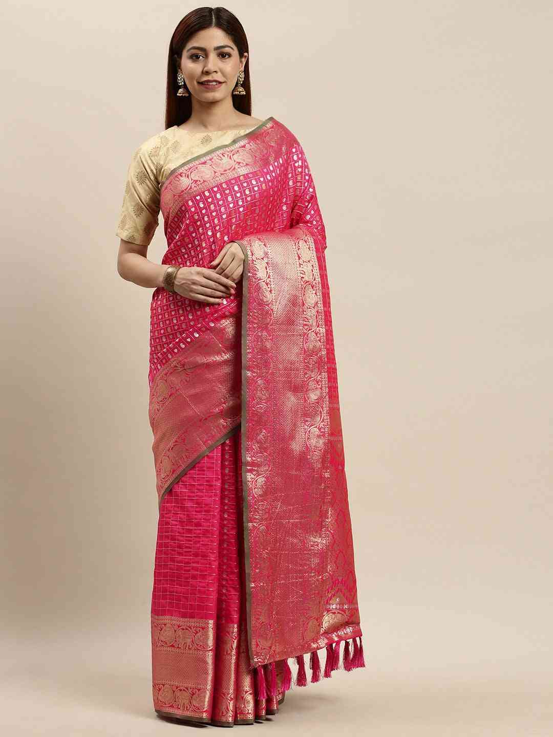 Stylish Banarasi Pink Colour Saree With Woven Design 