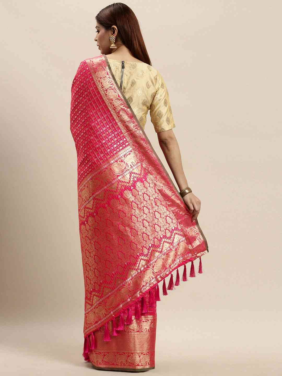 Stylish Banarasi Pink Colour Saree With Woven Design 