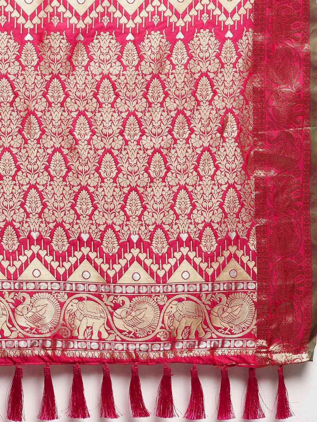 Stylish Banarasi Pink Colour Saree With Woven Design 
