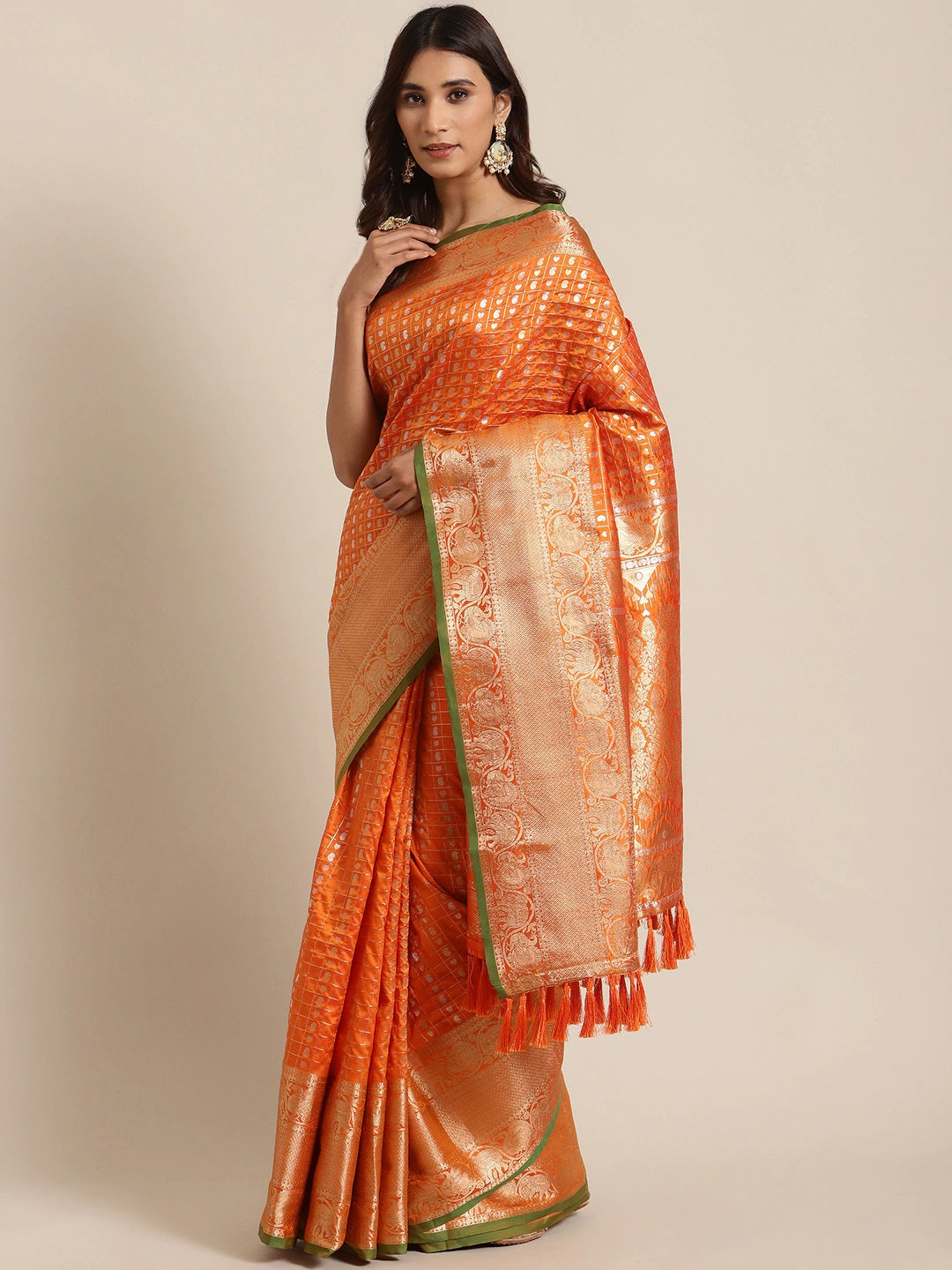Attractive Banarasi Orange Colour Woven Design Saree