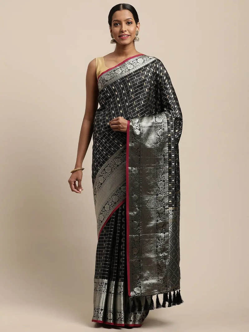 Kanjivaram Soft Silk Black Colour Zari Weaving Saree