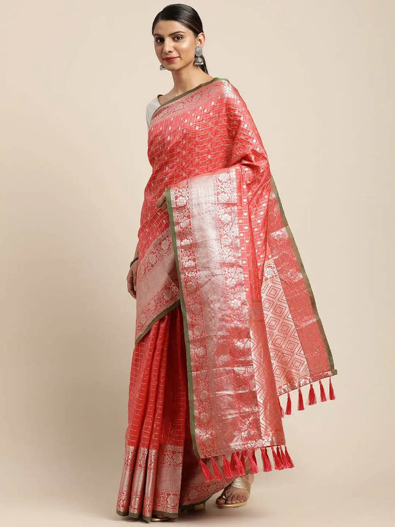 Peach Colour Kanjivaram Soft Silk Kanchi Zari Weaving Saree