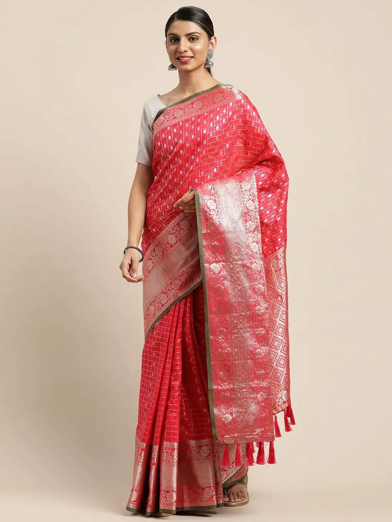 Pink Colour Kanjivaram Soft Silk Kanchi Zari Weaving Saree