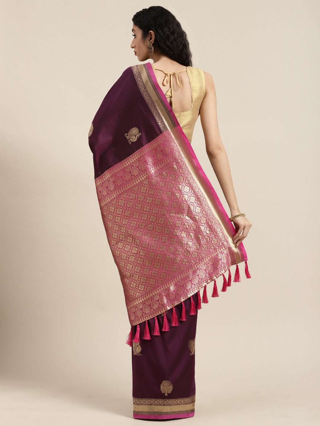 Stylish Banarasi Wine Colour Silk Blend Saree