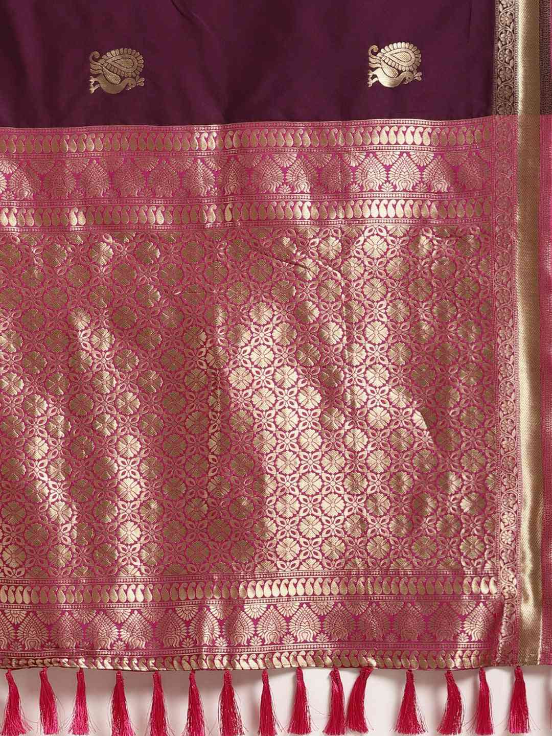 Stylish Banarasi Wine Colour Silk Blend Saree