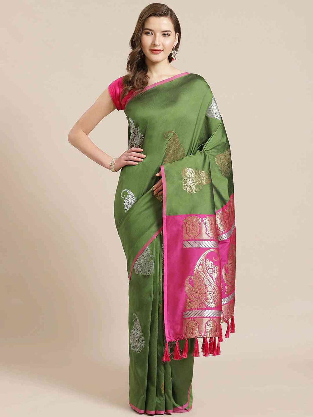 Stylish Banarasi Green Colour Zari Woven Design Saree