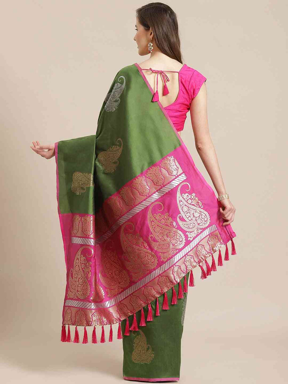 Stylish Banarasi Green Colour Zari Woven Design Saree