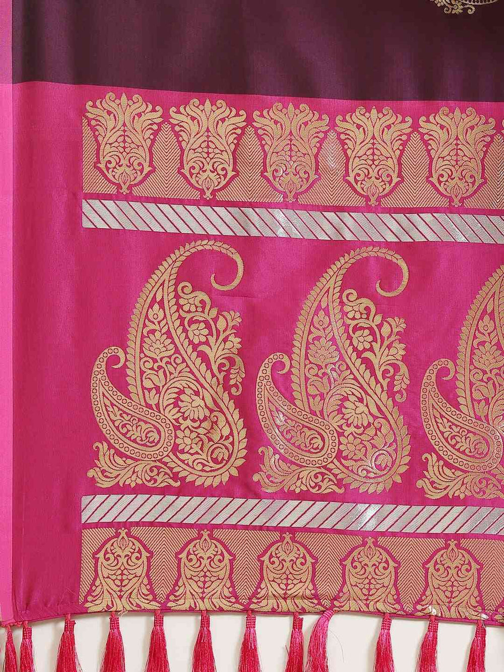 Stylish Banarasi Wine Colour Zari Woven Design Saree 