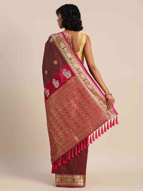 Beautiful Embellished Maroon Colour Silk Banarasi Saree
