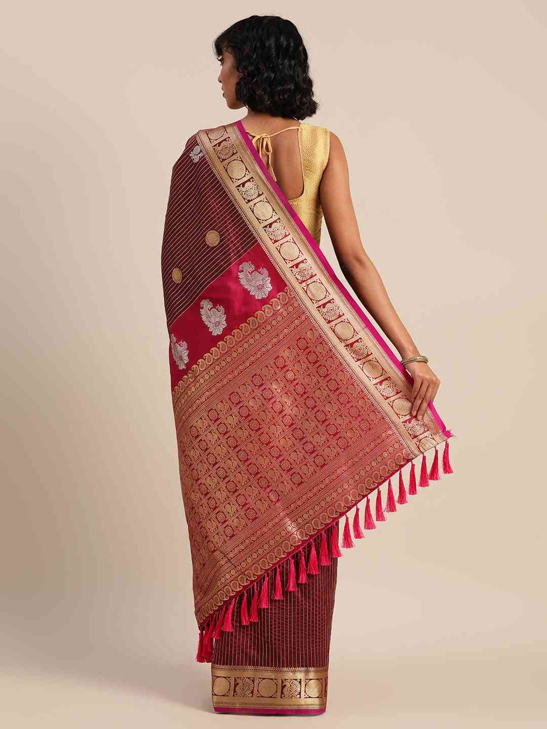 Beautiful Embellished Maroon Colour Silk Banarasi Saree