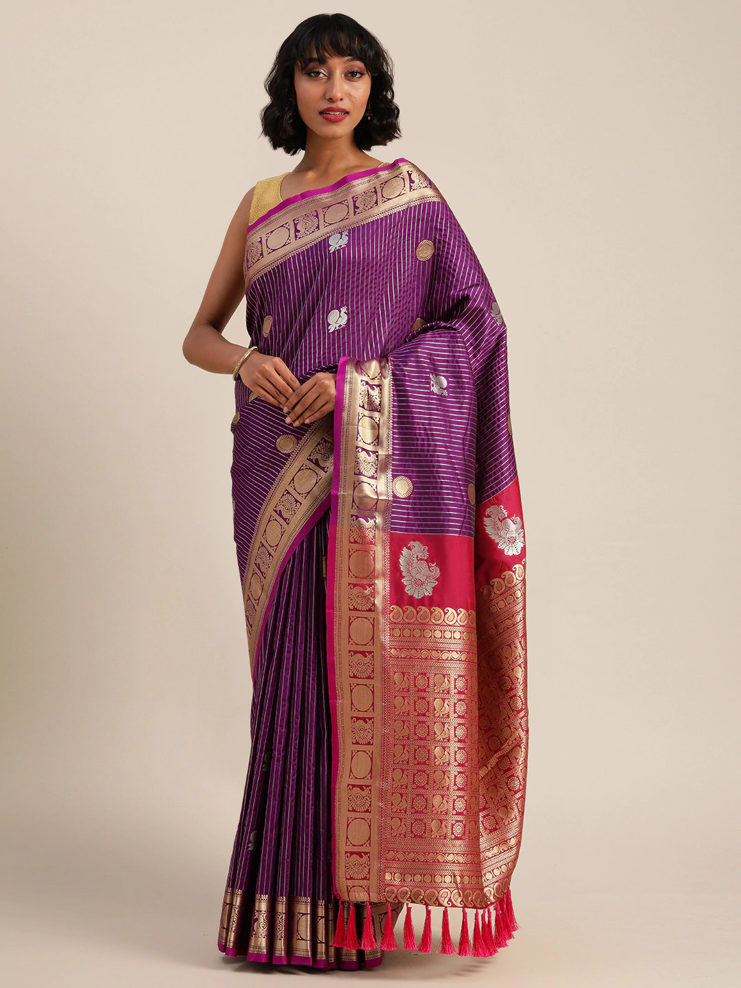 Embellished Purple Colour Silk Banarasi Saree
