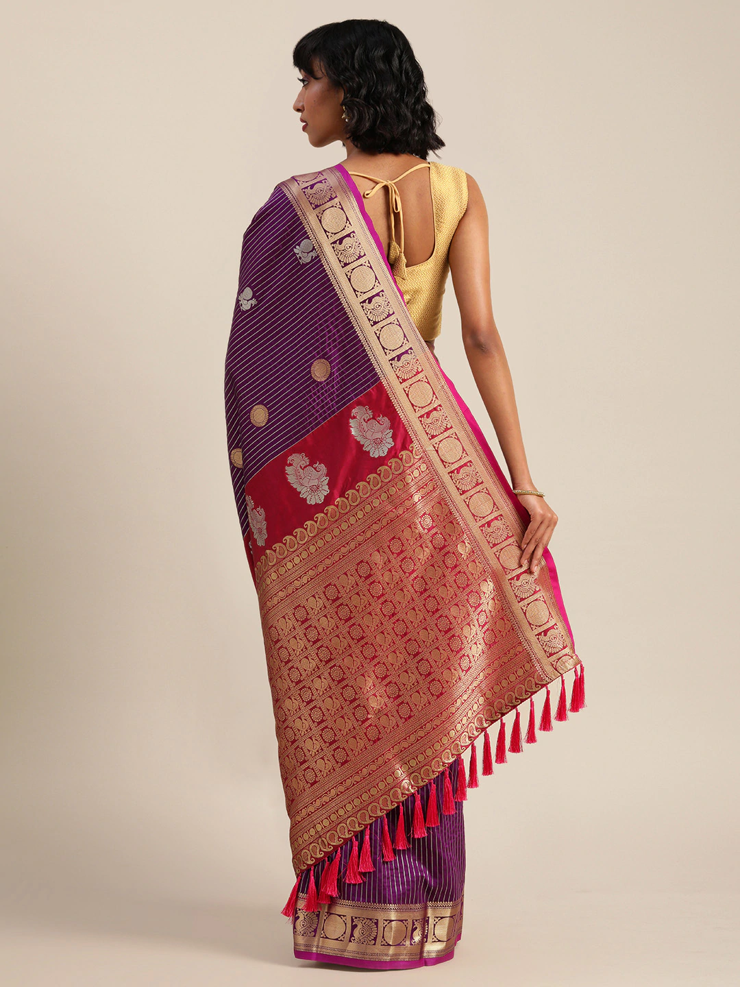 Embellished Purple Colour Silk Banarasi Saree