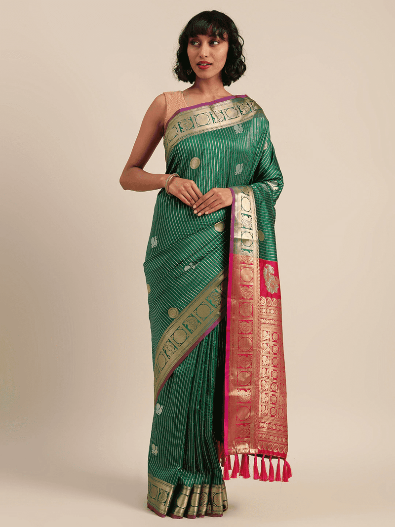  Embellished Green Colour Silk Banarasi Saree