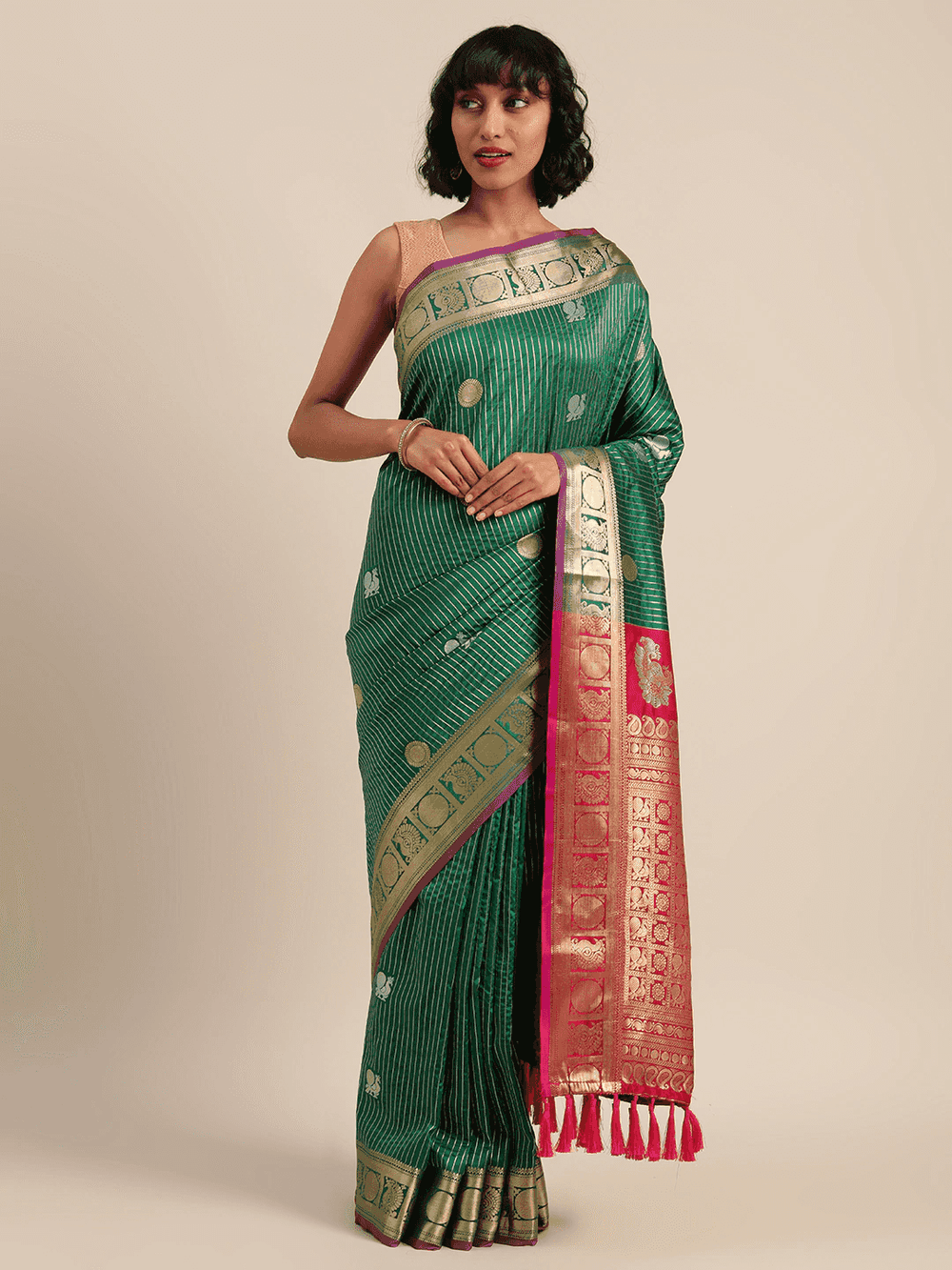  Embellished Green Colour Silk Banarasi Saree