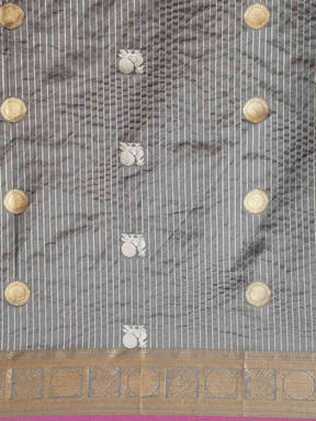 Beautiful Embellished Grey Colour Silk Banarasi Saree 
