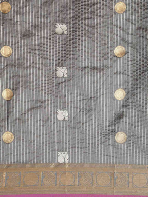 Beautiful Embellished Grey Colour Silk Banarasi Saree 