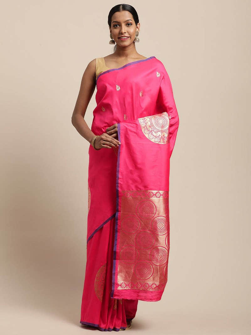 Pink Colour Banarasi Katan Silk Kanchi Zari Weaving Saree