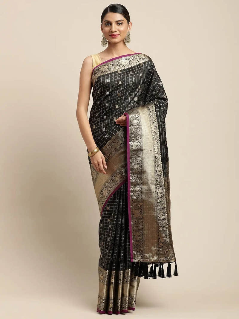 Black Kanjivaram Soft Silk Kanchi Zari Saree