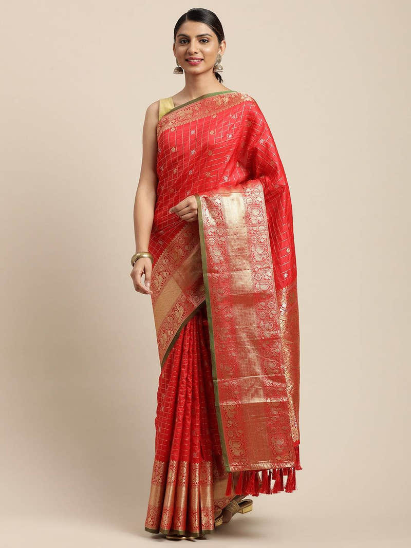Red Colour Kanjivaram Soft Silk Kanchi Zari Weaving Saree