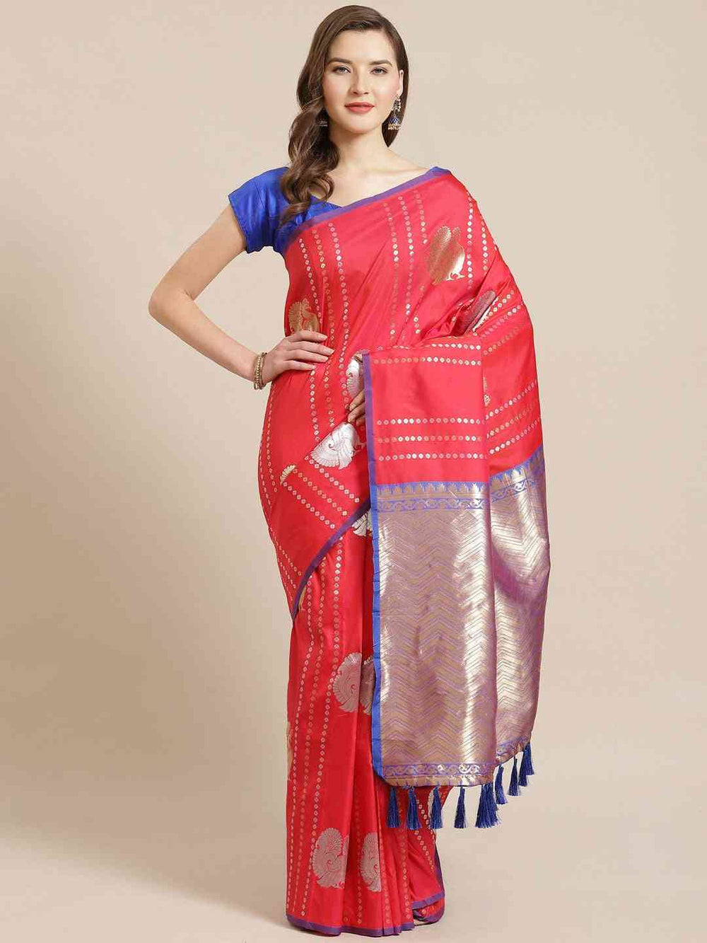 Digital Red Colour Woven Design Banarasi Saree