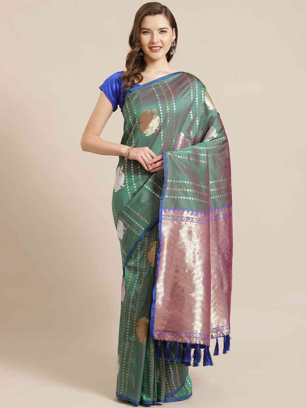 Digital Bottle Green Banarasi Saree Woven Design