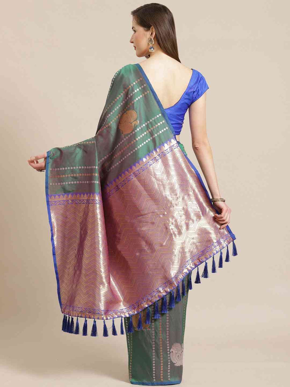 Digital Bottle Green Banarasi Saree Woven Design
