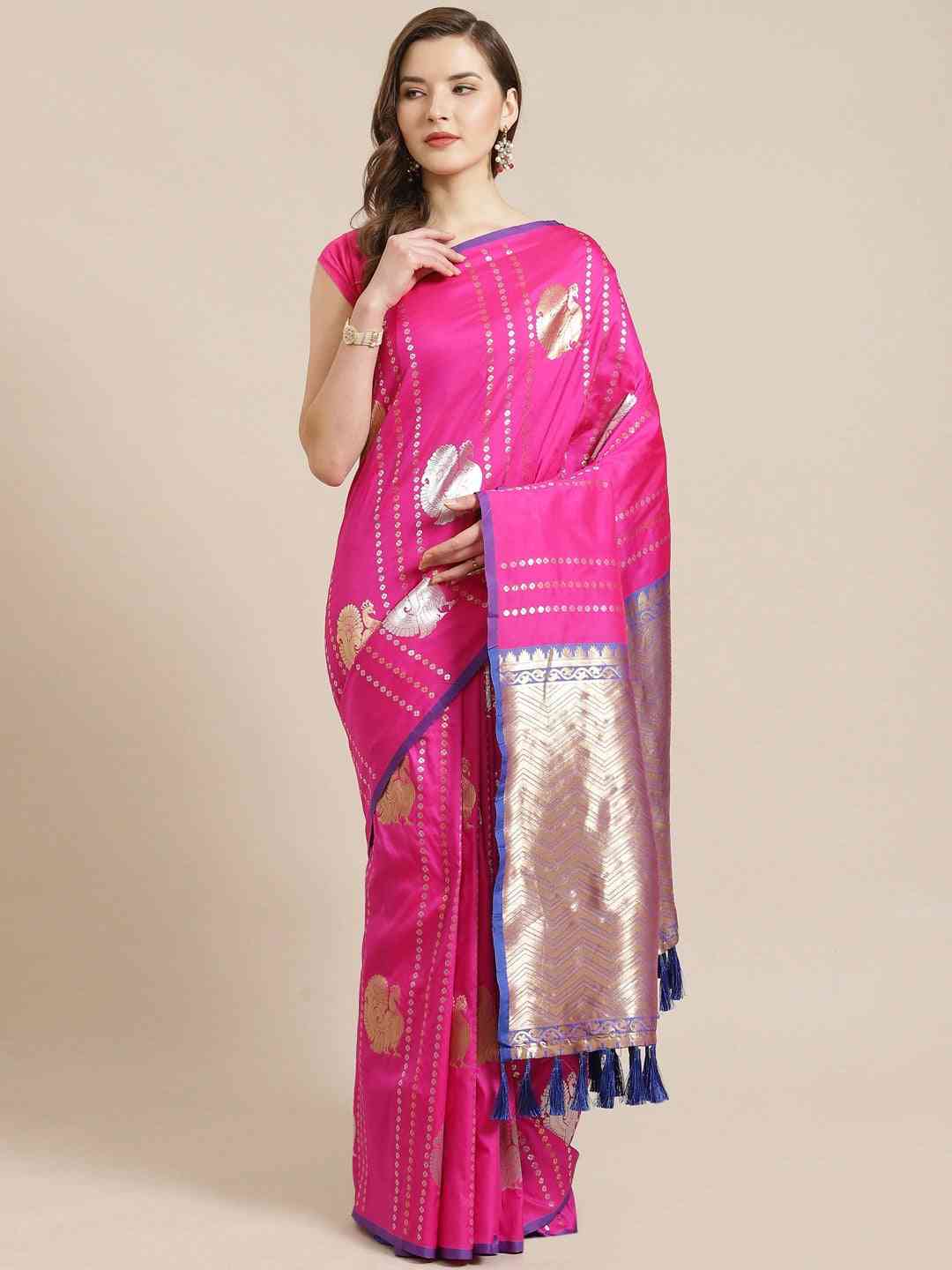  Digital Rani Colour Woven Design Banarasi Saree 