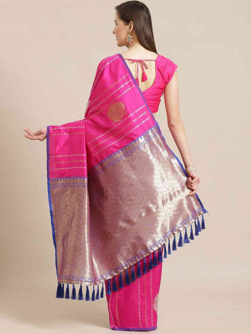  Digital Rani Colour Woven Design Banarasi Saree 