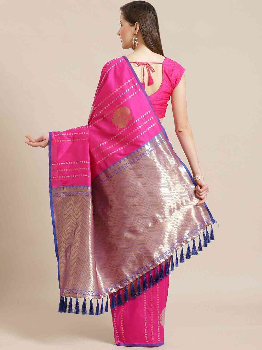  Digital Rani Colour Woven Design Banarasi Saree 