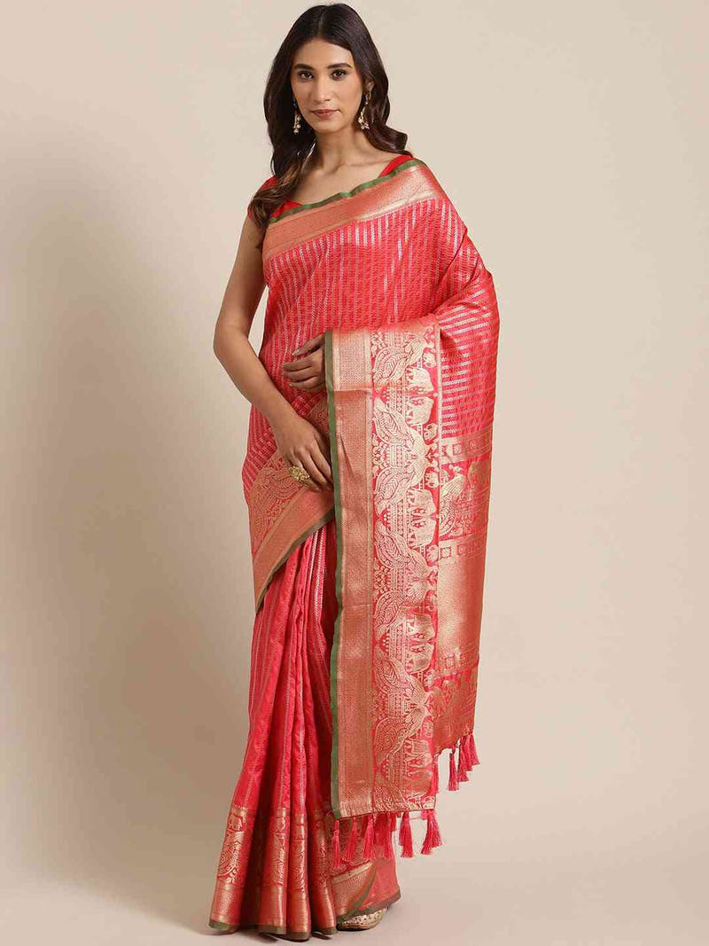 Banarasi Striped Gajari Silk Saree