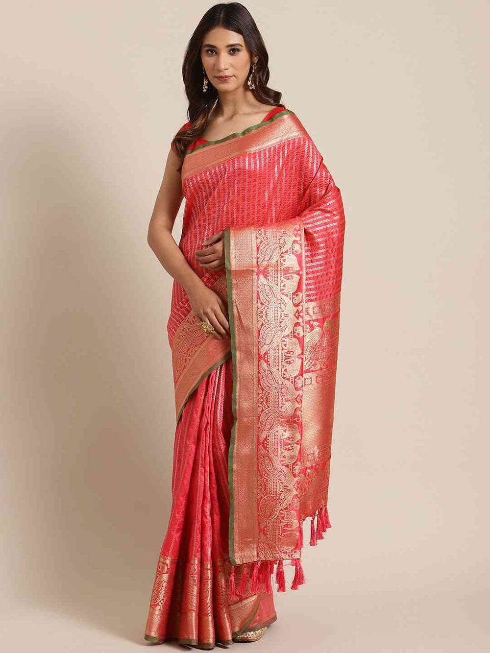 Banarasi Striped Gajari Silk Saree