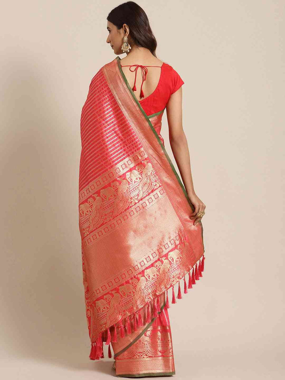 Banarasi Striped Gajari Silk Saree