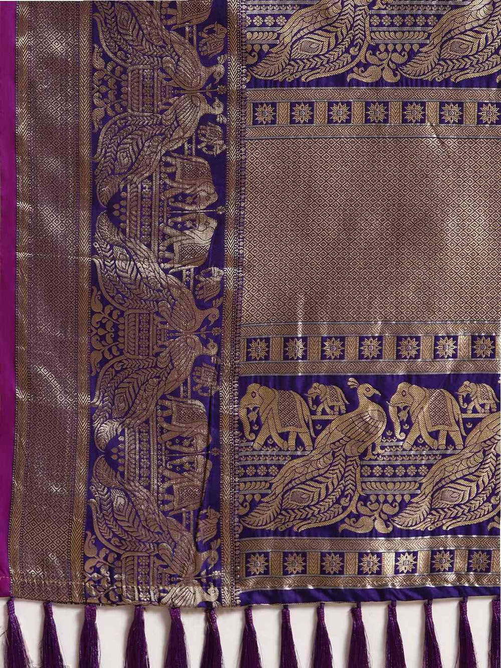 Banarasi Striped Purple Silk Blend Saree