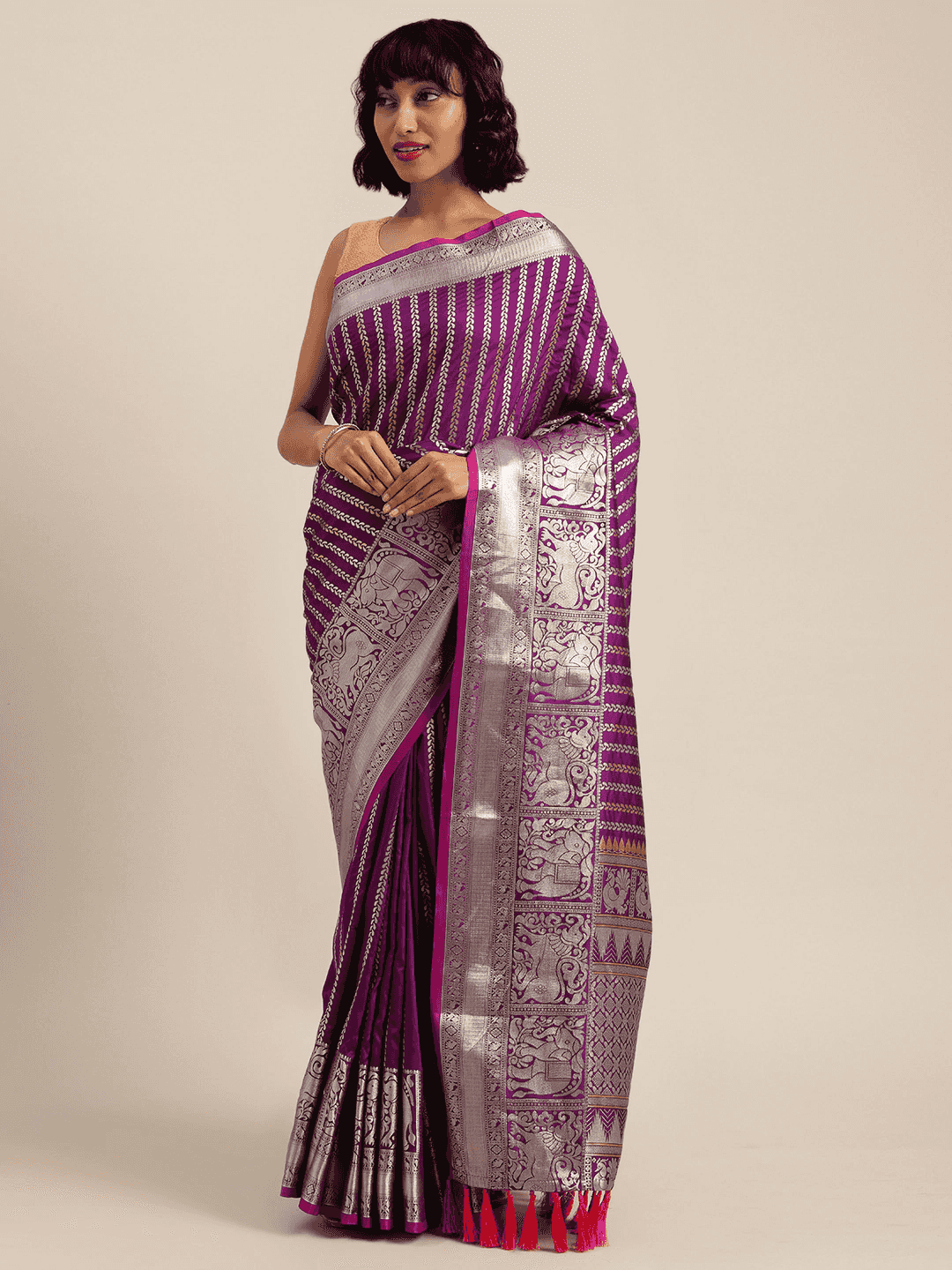 Stylish Banarasi Purple Colour Silk Blend Saree 