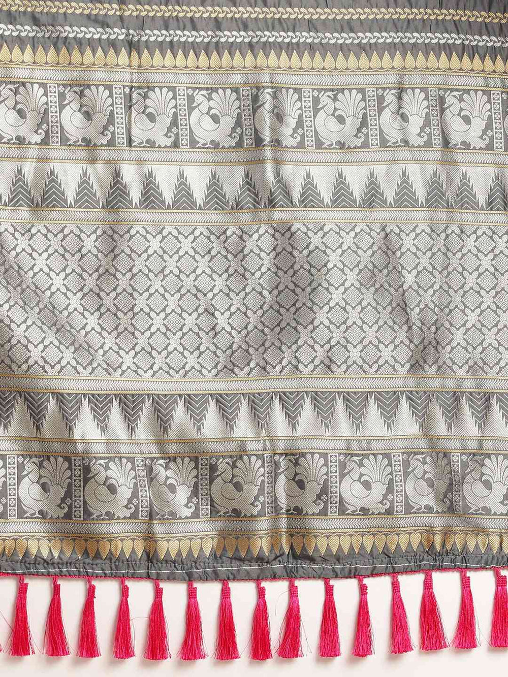 Stylish Banarasi Grey Colour Silk Blend Embellished Saree