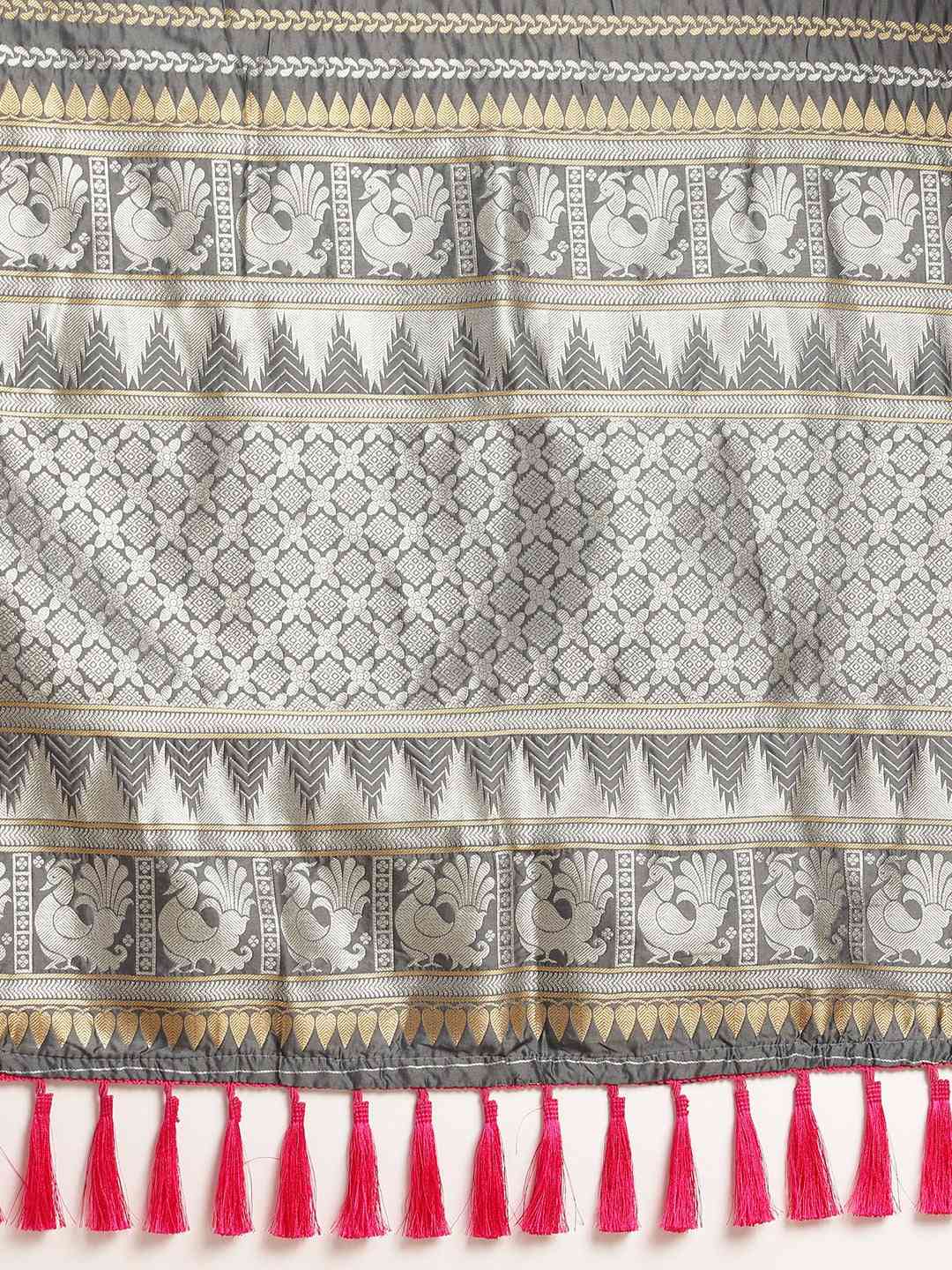 Stylish Banarasi Grey Colour Silk Blend Embellished Saree