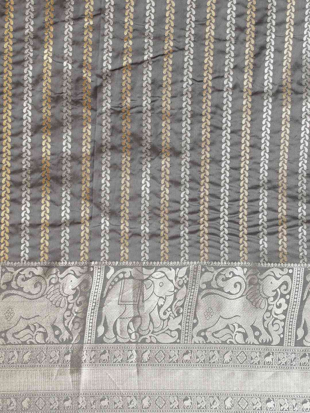 Stylish Banarasi Grey Colour Silk Blend Embellished Saree